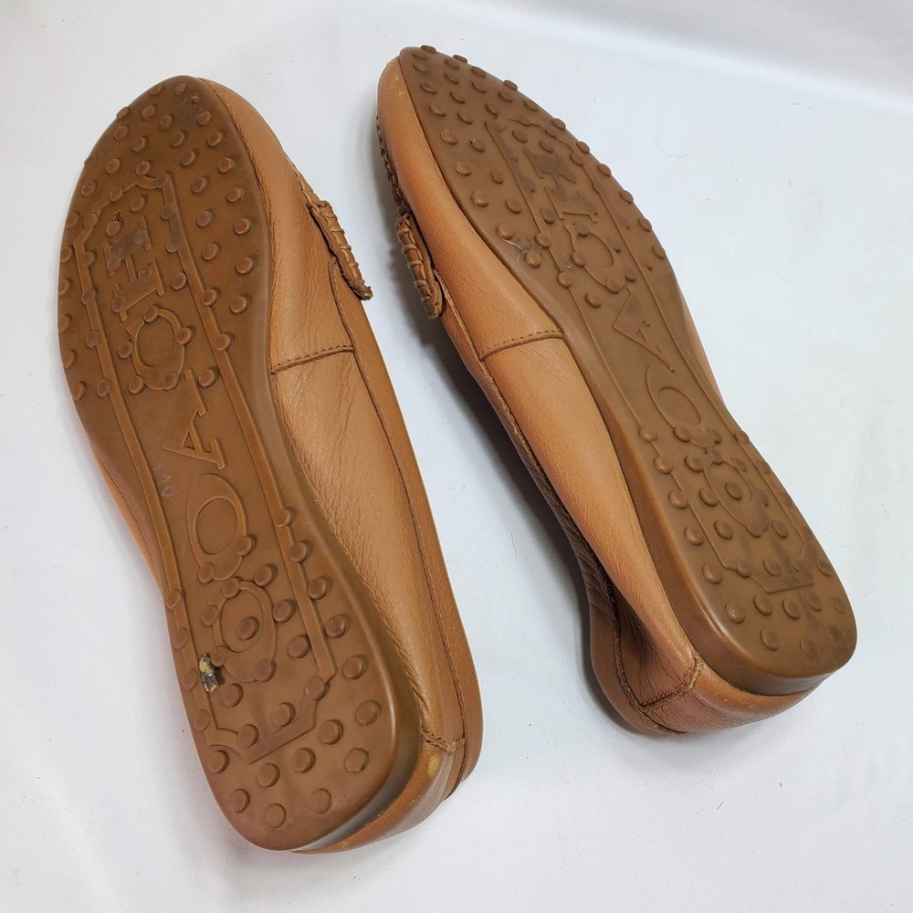 Coach Fredrica Loafers‎ Women 7.5B Tan Leather Gold Logo Driving Moccasins A5175 - Picture 8 of 8